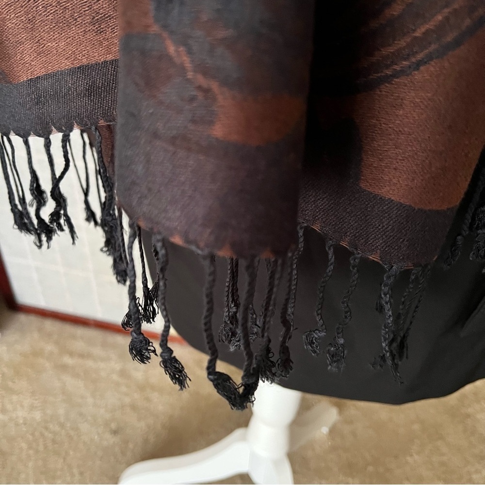 Pashmina Scarf Wrap Brown Black Floral - Picture 4 of 12